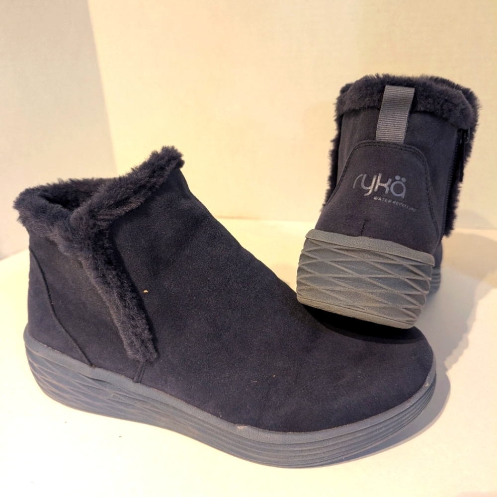 Ryka Neela Water-Repellent Winter Boot Academy Blue Faux Fur Trim‎ Size 8